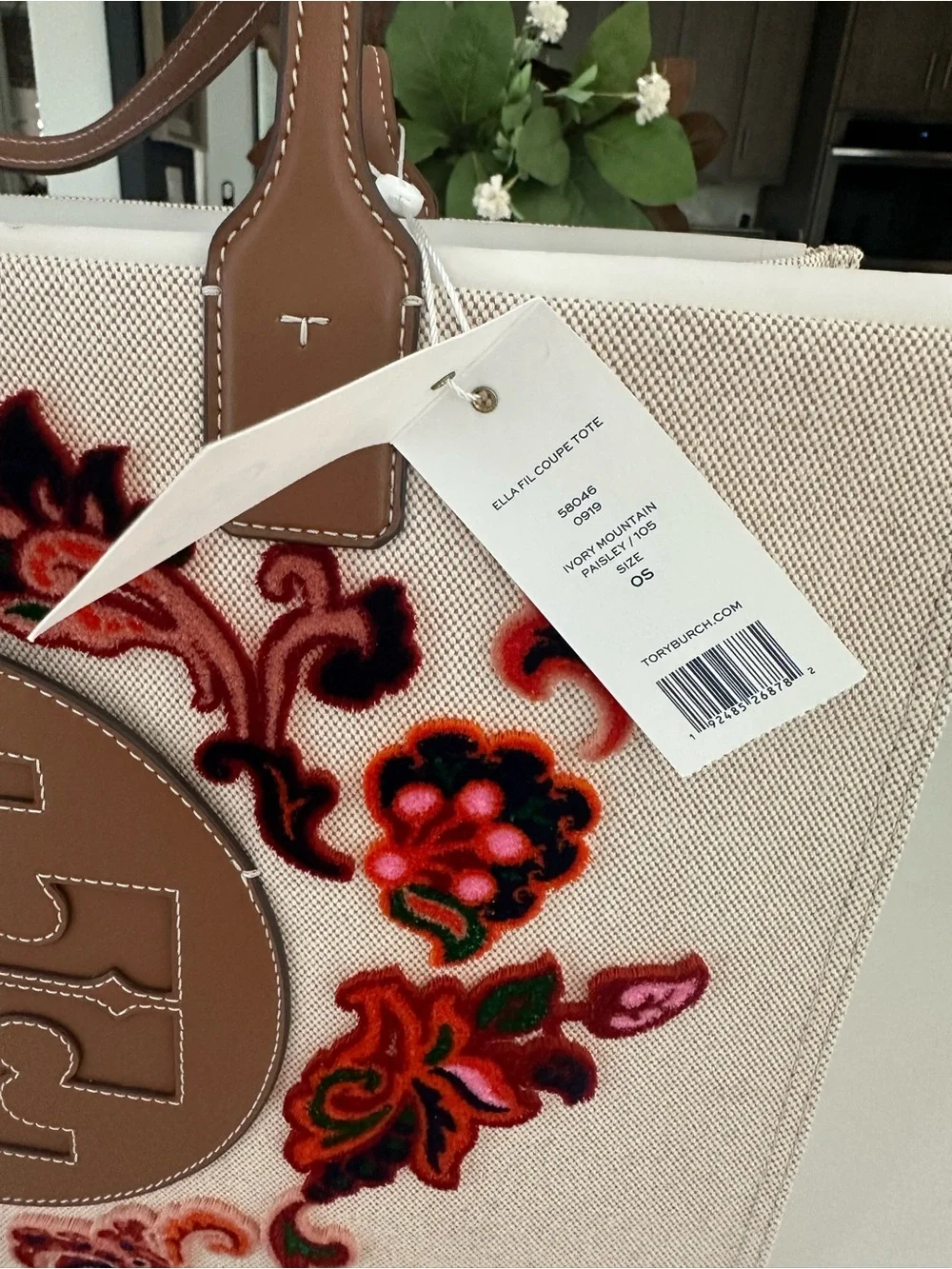 Tory Burch Ella Fil Coupe Tote Bag In Ivory Mountain Paisley NWT